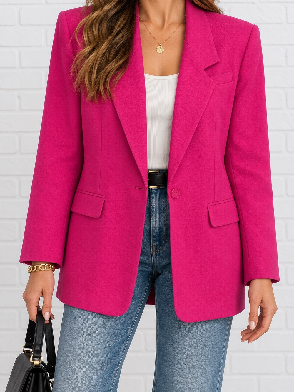 Vintage Breckenridge Fuchsia Rayon Wool Power Blazer Size 8 80s 90s